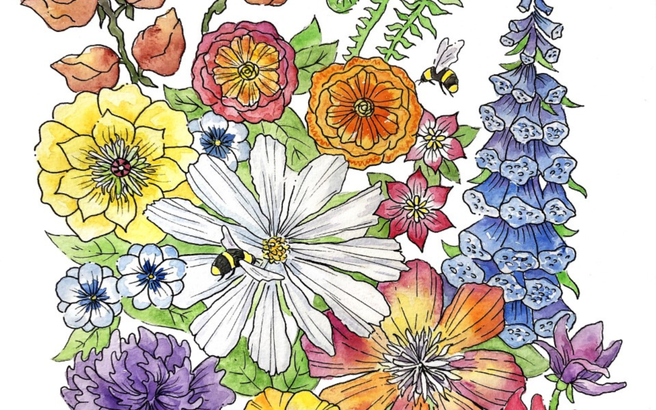 floral design with sketch pen 