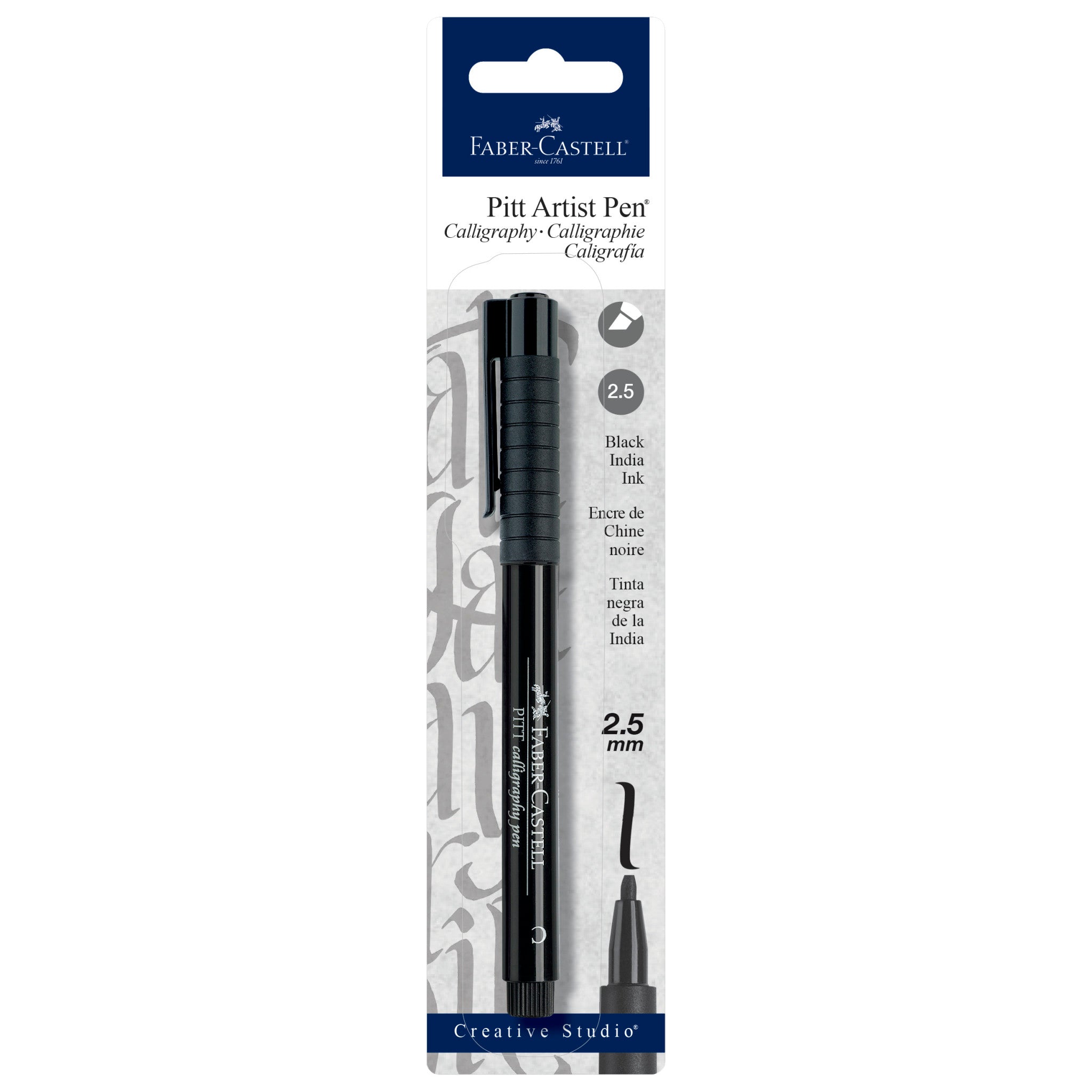 Faber-Castell Pitt Calligraphy Pens Chisel Tip, 2.5mm, Black, 3-Pack