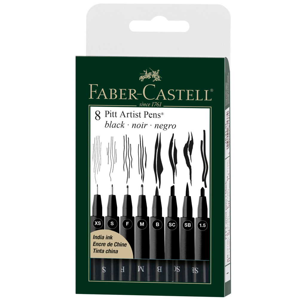Faber-Castell USA 567137 Pitt Artist Pen Black 8 Piece Wallet Set for sale  online